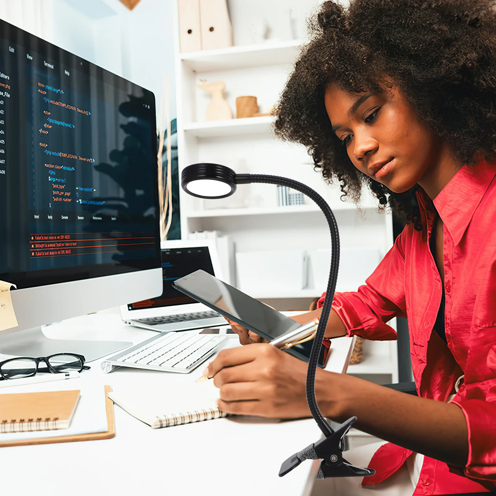 3 واط LED كليب لمبة مكتب 360 درجة قابل للتعديل معقوفة العناية بالعين القراءة ضوء 3 أوضاع درجة حرارة اللون مشبك أسود مصباح الطاولة #4