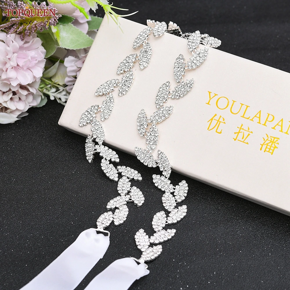 TOPQUEEN Wedding Belts for Bride Bridal Sash Silver Leaf Belt Dress Accessories Waistband Wedding Sash Bridesmaid Belts S198-S