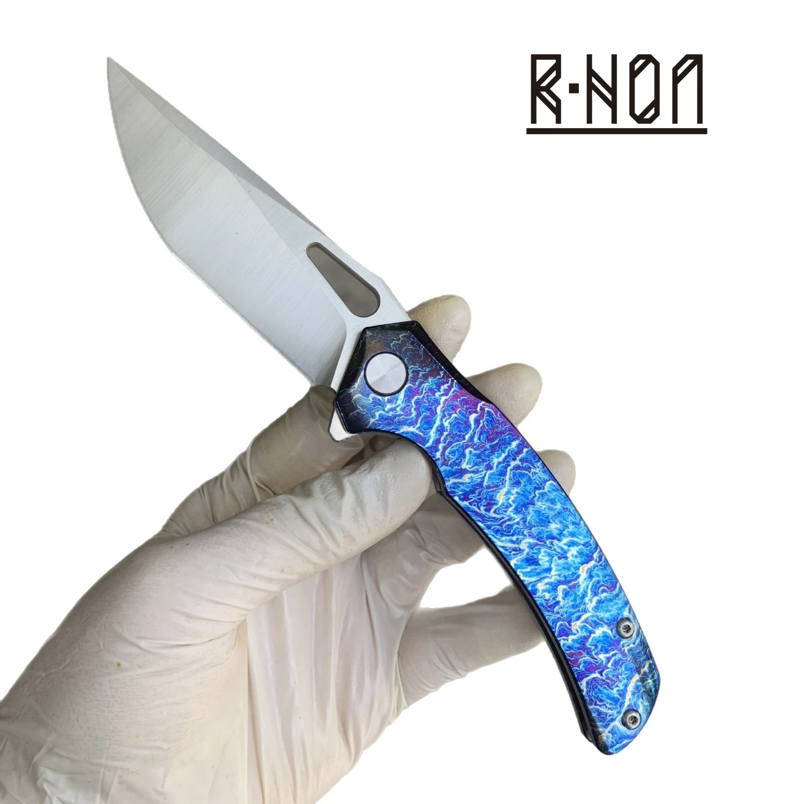 RHON 3.15inch M390 Powder Steel Folding Knife EDC Fliper Open Outdoor Camping Surivial Pocket Knives TC4 Blueing Titanium Handle