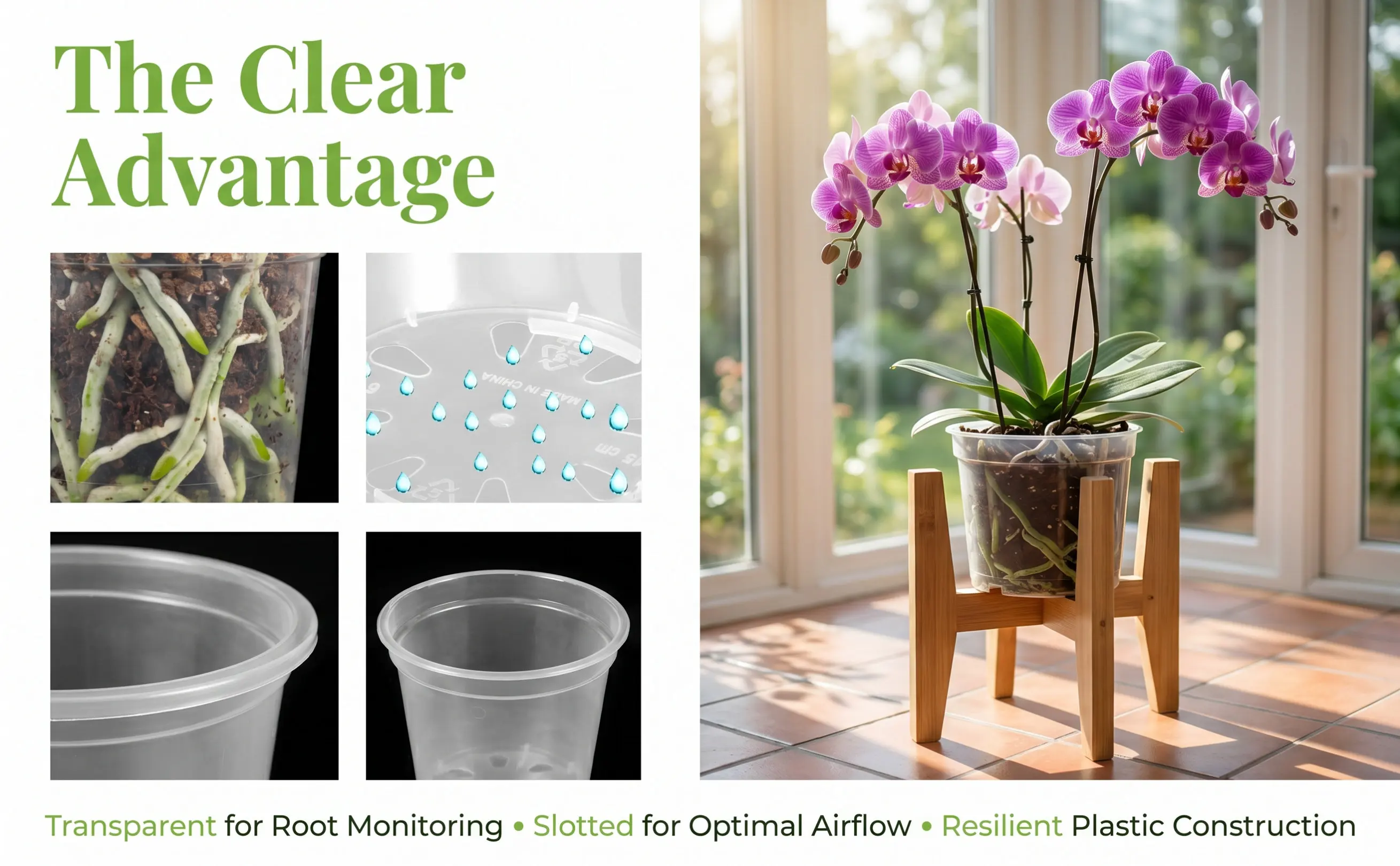 6Pcs Transparent Orchid Pots Plastic Breathable Flower Plant Containers with Bottom Holes for Humid Warm Environment Orchid