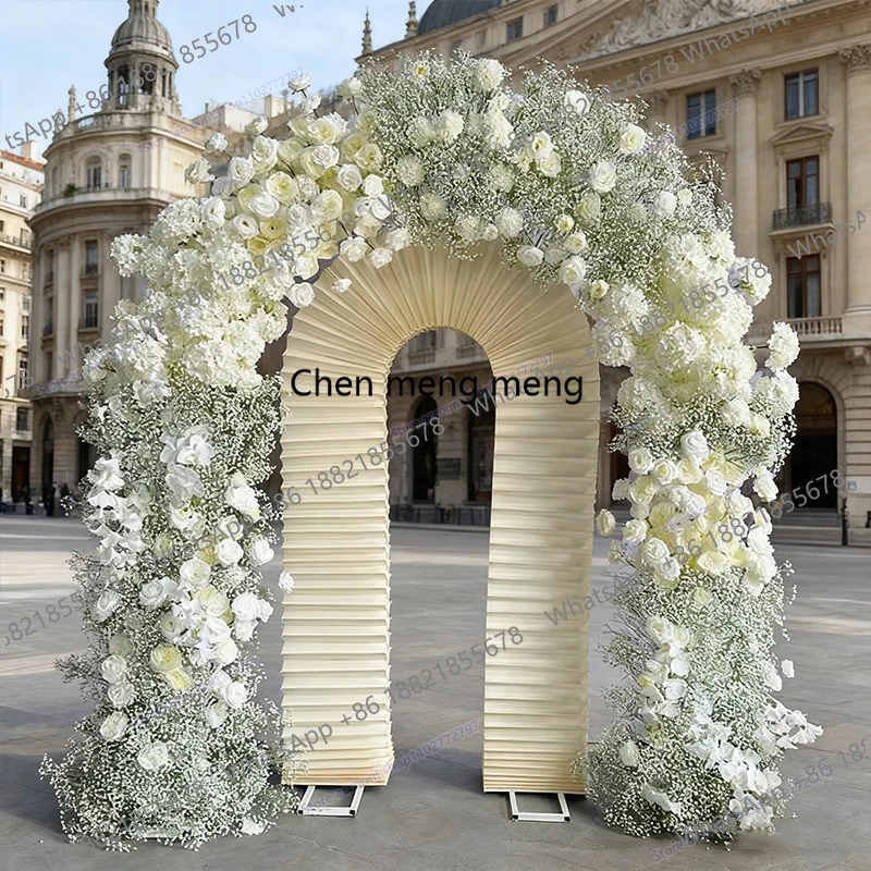 

Luxury White Rose Baby breathing Flower Row Arrangement Wedding Backdrop Arch Decor Floral With Frame Event Banquet Party Props
