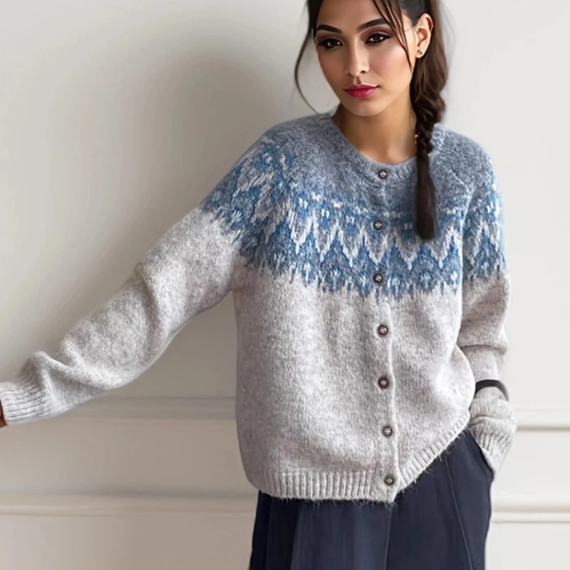

Autumn Women's New Warm Knitted Round Neck Elegant Loose Sweater Fashionable Elegant Casual Women's Long-sleeved Cardigan Top
