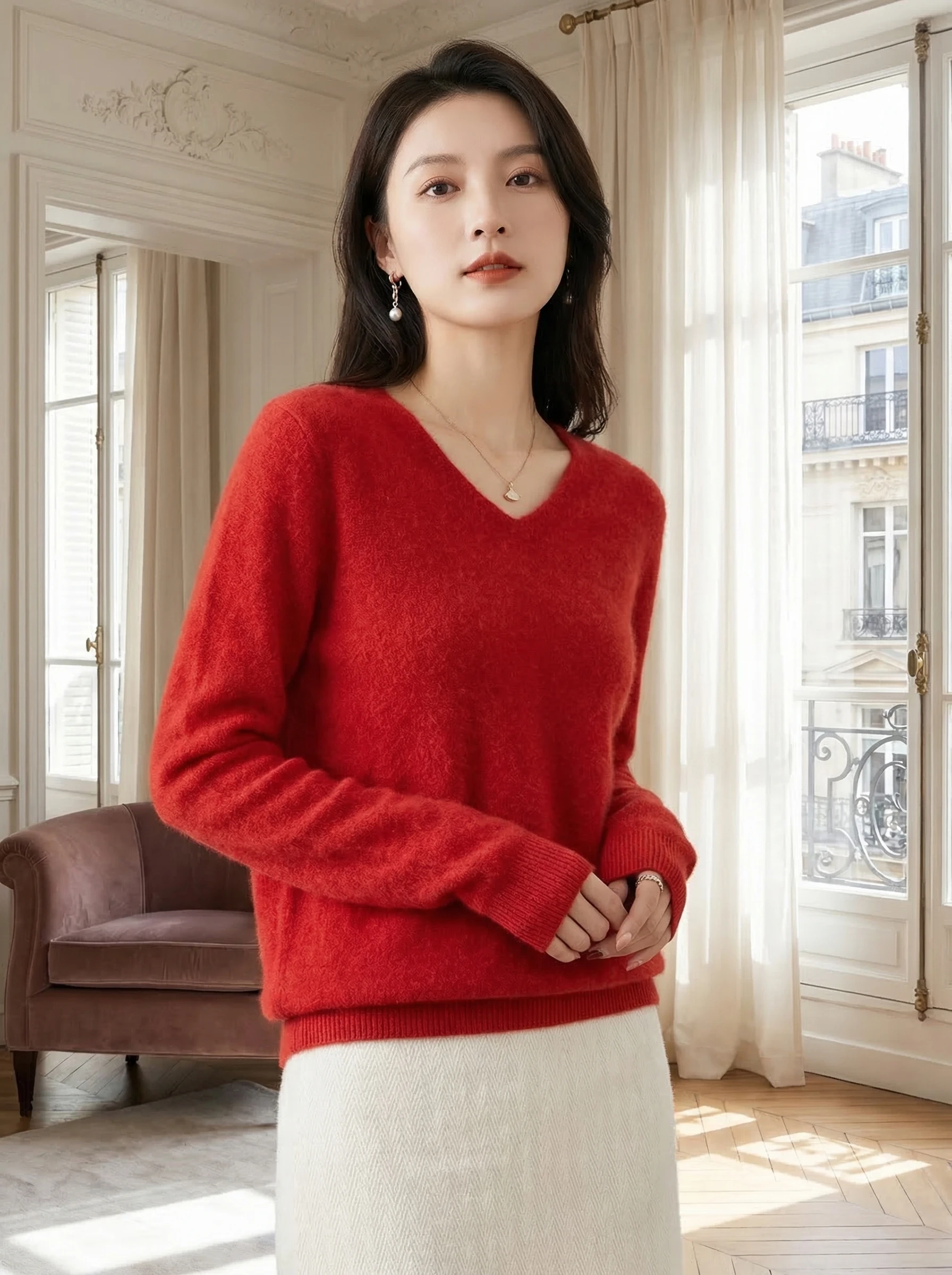 

Fashion 100% Wool Sweater Women's Mock-Neck Knitwear Cashmere Pullovers Autumn Winter Long Sleeve Jumpers Clothing Tops