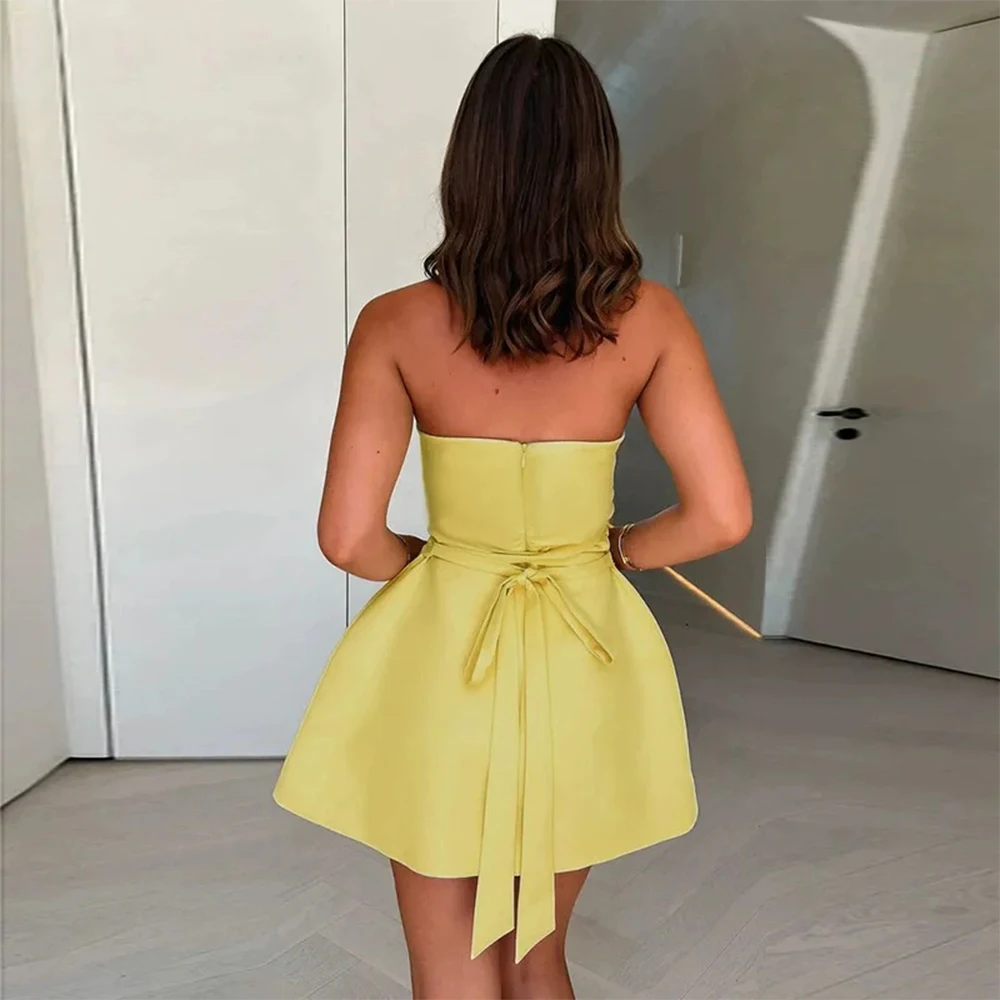 Personalizado simples jérsei faixa arco plissado a linha sem alças mini vestidos sob medida vestidos de ocasião moda combinando tamanhos disponíveis