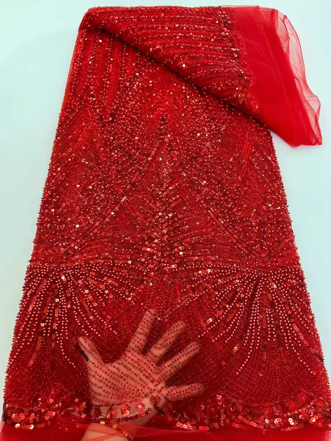 

2025 French Tulle Net Lace High Quality with Sequins and Beads African Nigerian Embroidered Women Lace Fabric for Wedding Sewing