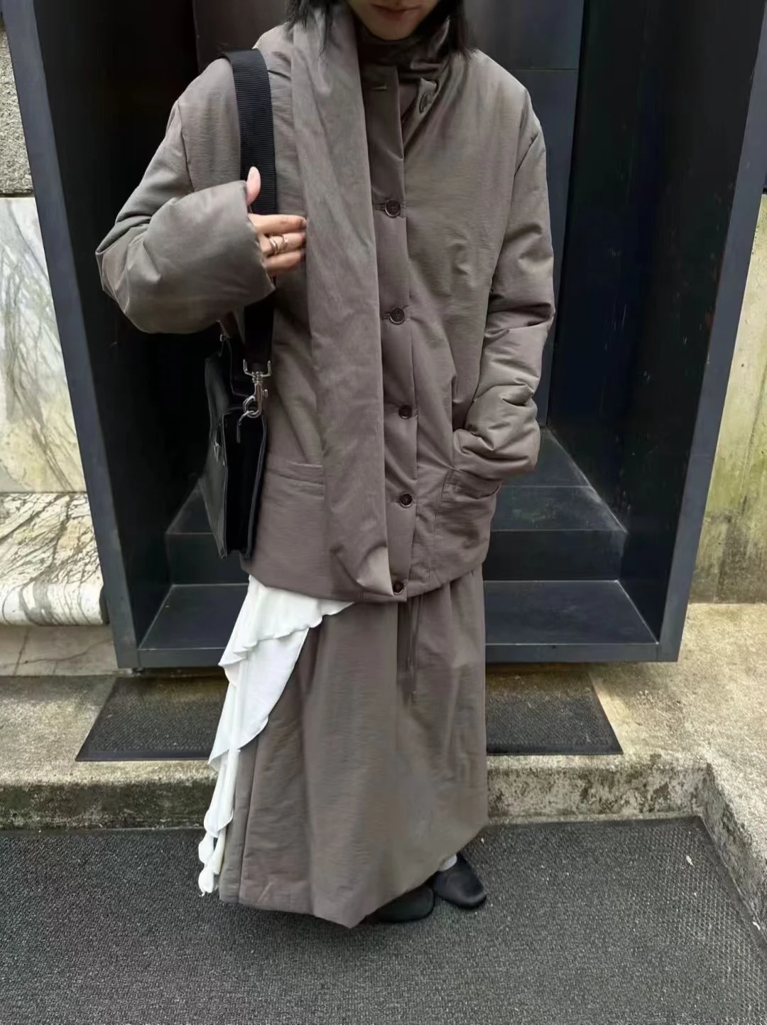 

Japanese Sle Artistic Light Cotton Jaet with Magnetic Button Collar Scarf Ele Quali Women's Commute Polyester Fabric