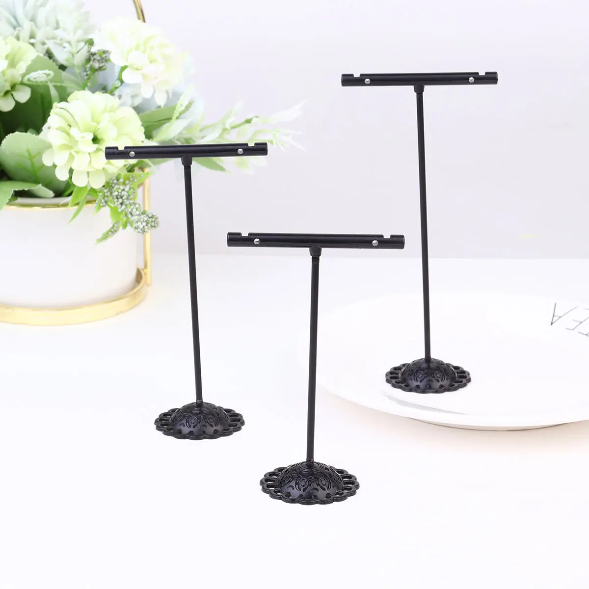 

3Pcs Iron Jewelry Display Stand T Shape Earrings Holder Black Rustic Earring Stand for Studs Drips and Keys Storage Decor