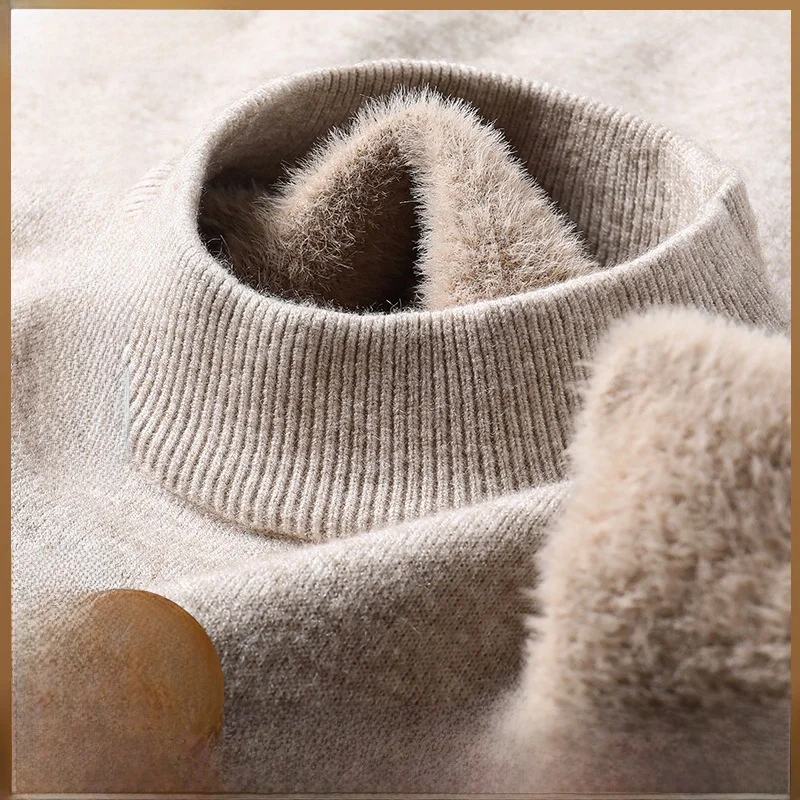 

2024 Winter New Men's Knitted Sweater f High Collar Fce Lined Casual Warm Pure Color Busin Casual Versatile Knitwear