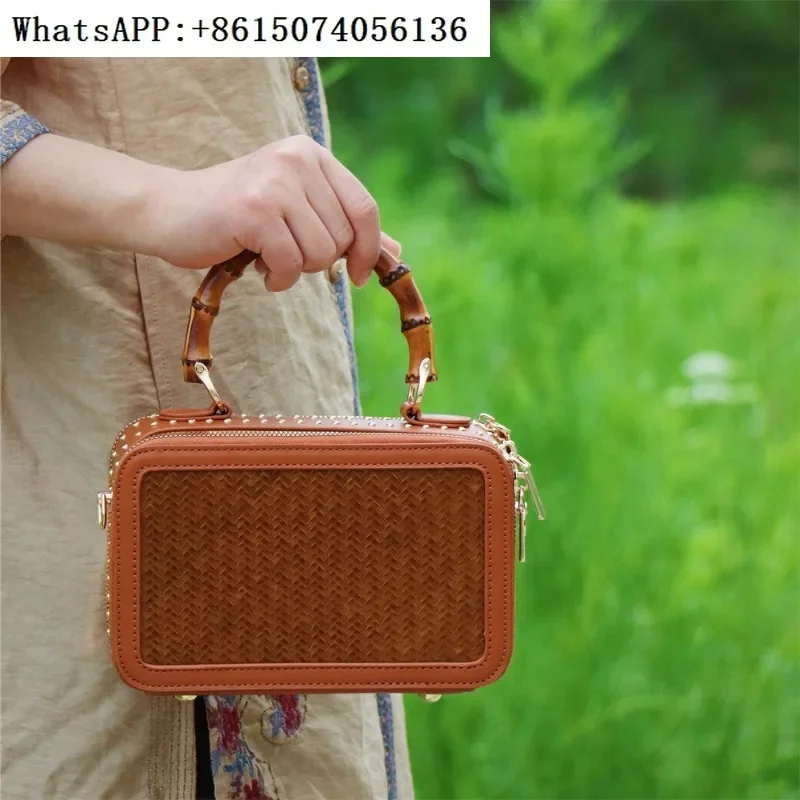 

July 7th bamboo woven leather bag versatile daily handbag bamboo products
