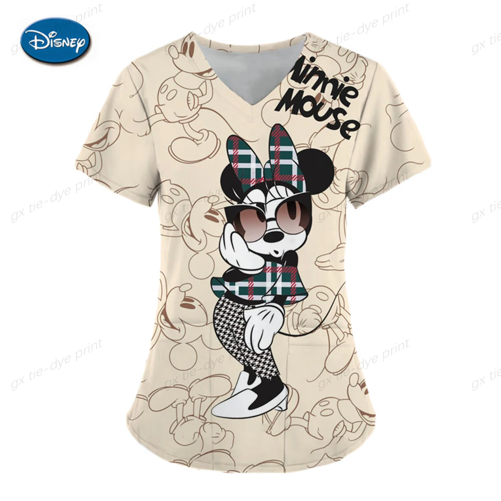 Mulheres Mickey Mouse Print Avental Cirúrgico, Conjunto Fosco, Uniforme Médico, Enfermeira, Salão de Beleza, Uniforme de Trabalho, Clínica,