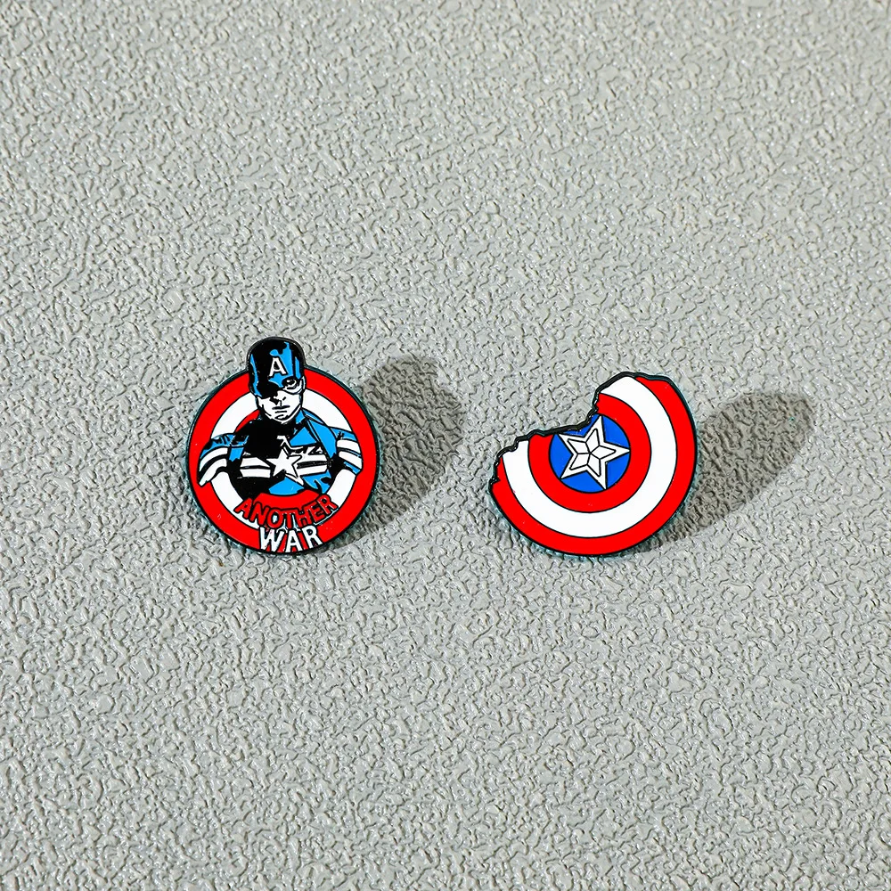 Cartoon Anime Super-heros Metal Badge Character Captains-America Shield Enamel Alloy Brooch Accessory Christmas Tree Decoration