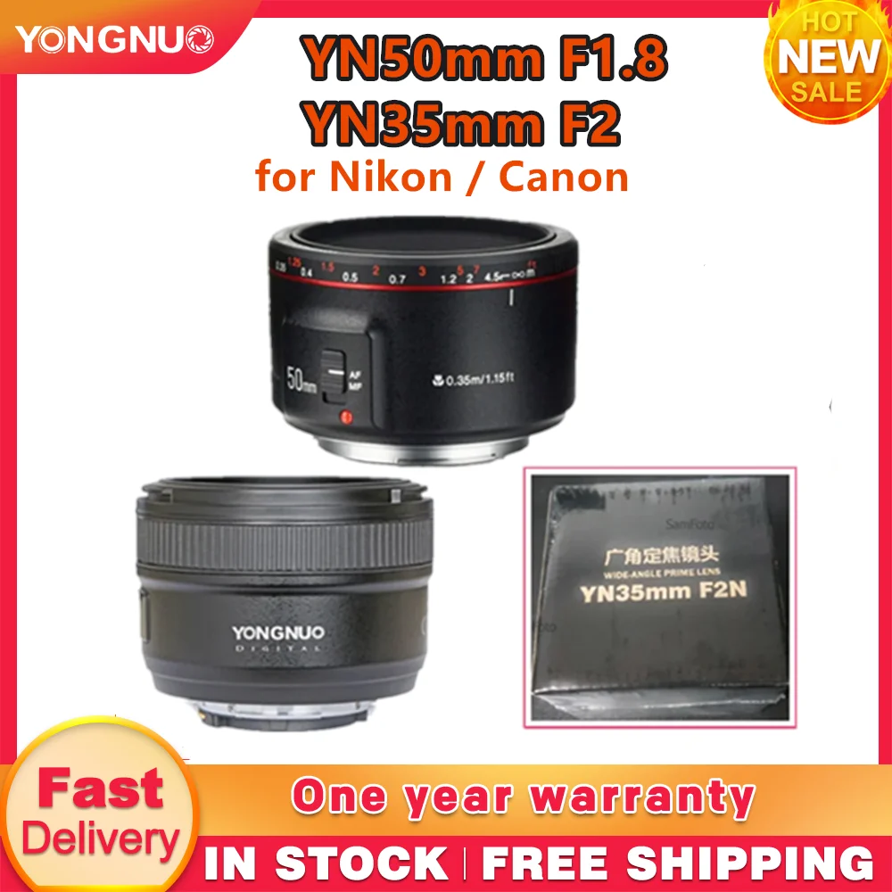 YONGNUO YN50mm F1.8 YN35mm F2 Wide-Angle Large Aperture Auto Focus Lens for Nikon F2Z Canon EF Mount EOS 600D 60D 5DII 5D 500D