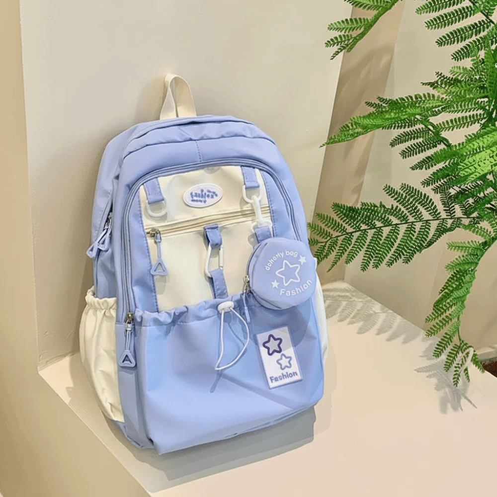 Sweet Star Women Backpack Cartoon Korean Style Nylon Shoulders Bag with Coin Purse Large Capacity Student Schoolbag