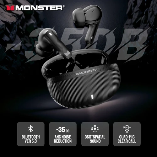 Imagen 1 del producto Auriculares Bluetooth Monster GT22 ANC 360 °   Auricular deportivo inalámbrico TWS con sonido espacial, auricular intrauditivo con cancelación activa de ruido de 35dB