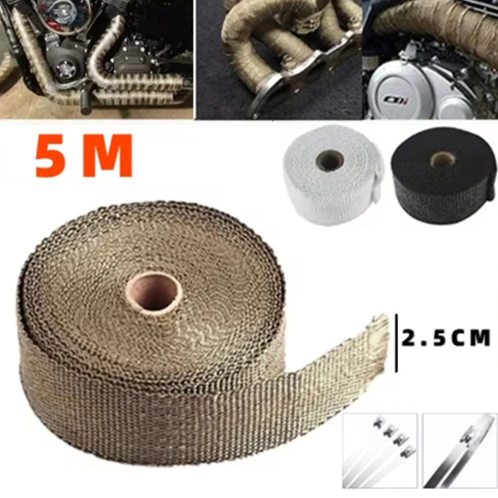 5M*2.5CM motorcycle exhaust pipe with heat insulation Motorcycle fiberglass heat insulation comes with 4 zip ties as a gift