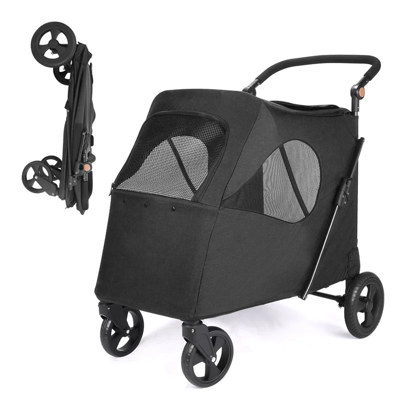 

Pet Stroller for Large Dogs,Up to 66lbs Pet Pram Adjustable Handle, Folding Dog Buggy, XXL Storage Double Pet Pram