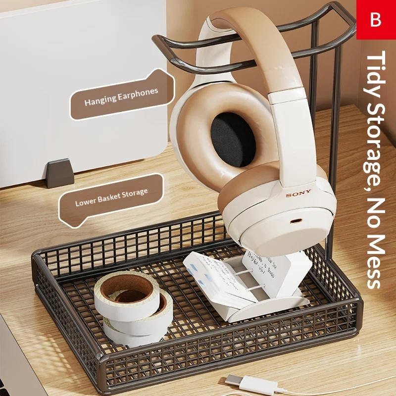 Headphone Stand - No-Drill Design for Gaming Setup, Headset Display, Home, Dorm, Countertop, Multi-Functional Hanger
