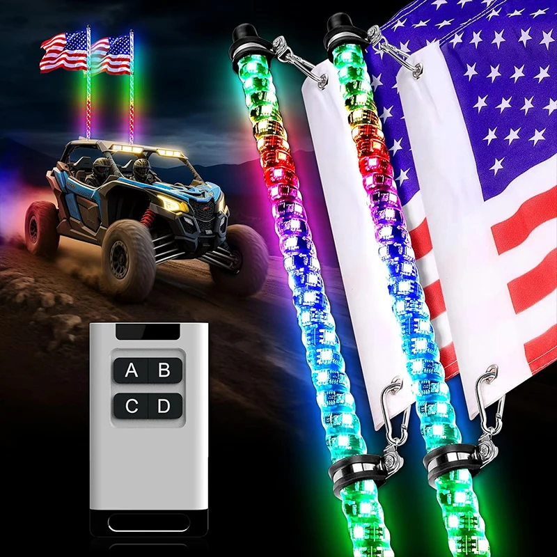 2pcs 50cm Spiral RGB LED Whip Lights Remote Control Antenna Whips for Can-Am Atv Utv Rzr Polaris Sand Dune Buggy Off-Road Truck