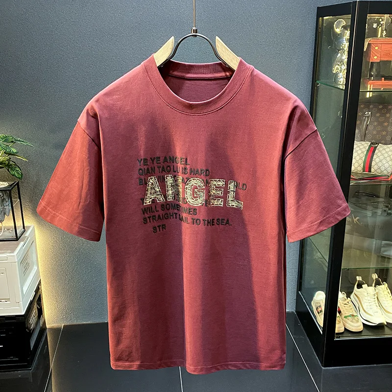 Fashionable retro letter printed short sleeved T-shirt for men in summer, loose and cool