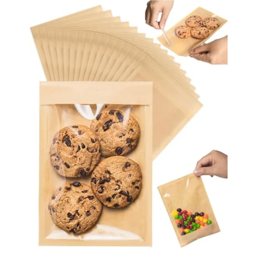 

Pack Self Sealing Cookie Bags with Seal, 4x6 Inch Cookie Bags with Window for Gift Giving, Grease Resistant Bakery Treat Packag