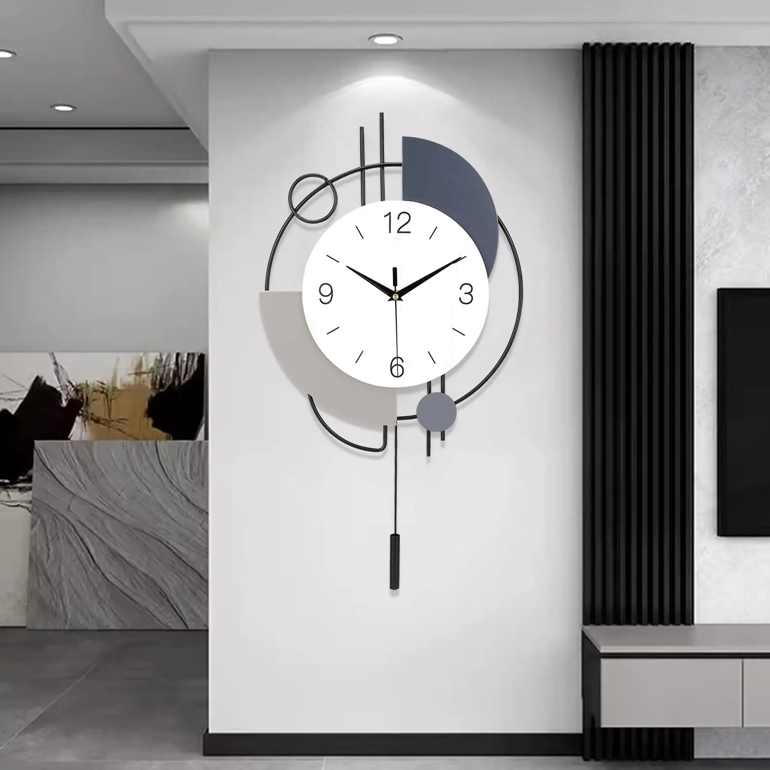 

Silent Quartz Wall Clock with Pendulum, Large Modern Decor for Living Room Kitchen Bedroom, Black 16x26.5 Inch