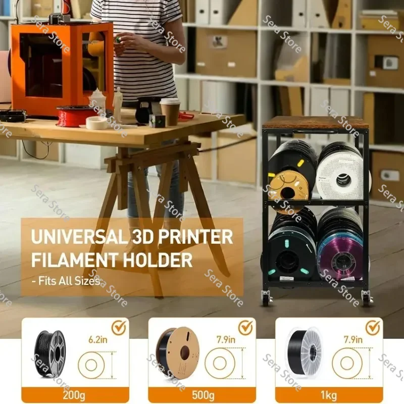 Heavy‑Duty 3D Printer Filament Storage Rack With Wheels Mobile Filament Spool Holder Organizer Multi‑Layer 3D Printer Work Table