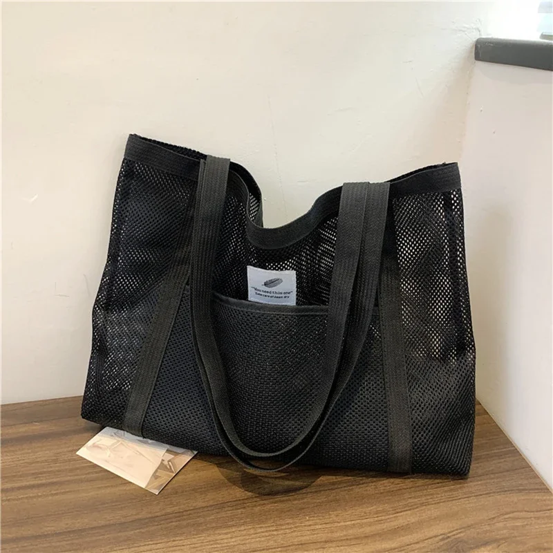 Transparente Mesh-Umhängetasche für Damen, modische tragbare Handtasche zum Einkaufen, Reisen, Strand, Mesh-Netztasche – Detail 3