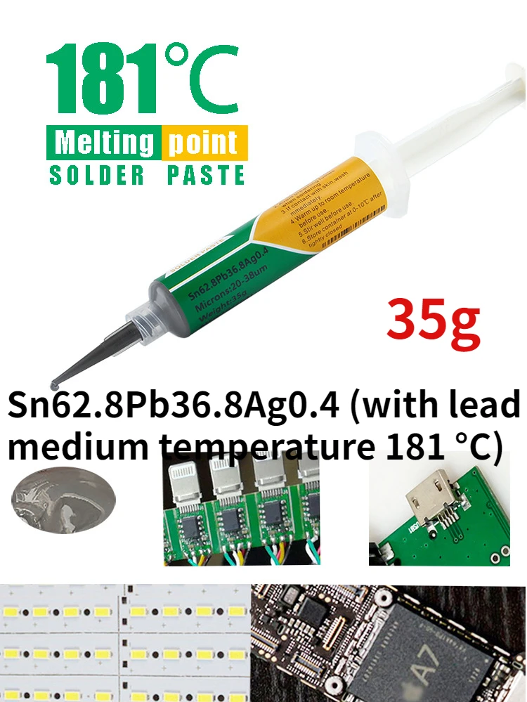 

Sn62.8Pb36.8Ag0.4 35g 181℃ maintenance Solder paste syringe needle lead medium temperature Pasta de Solda BGA Rework Station