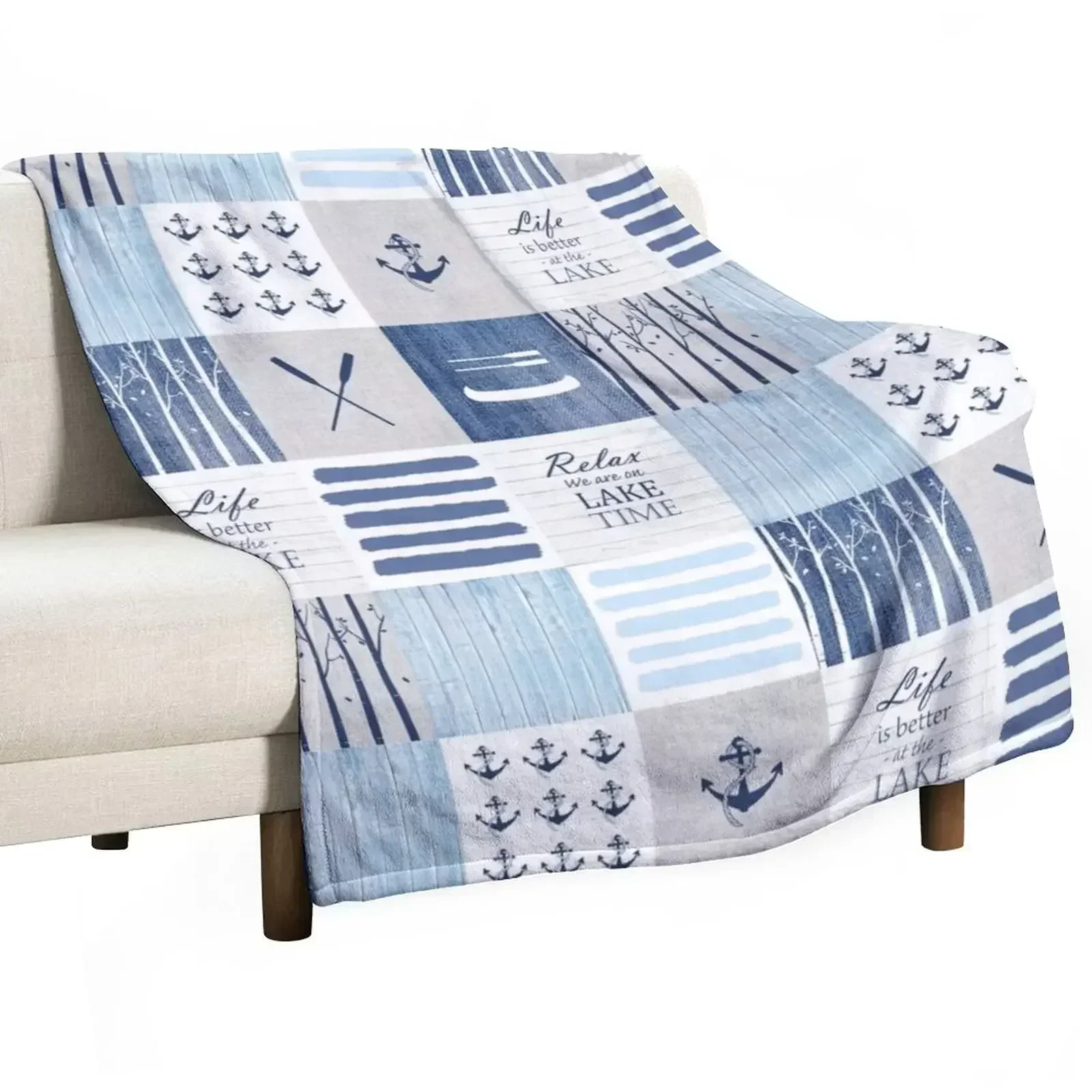 

Life is better at the lake patchwork Throw Blanket Plush Soft Beds Sofa Throw Blankets