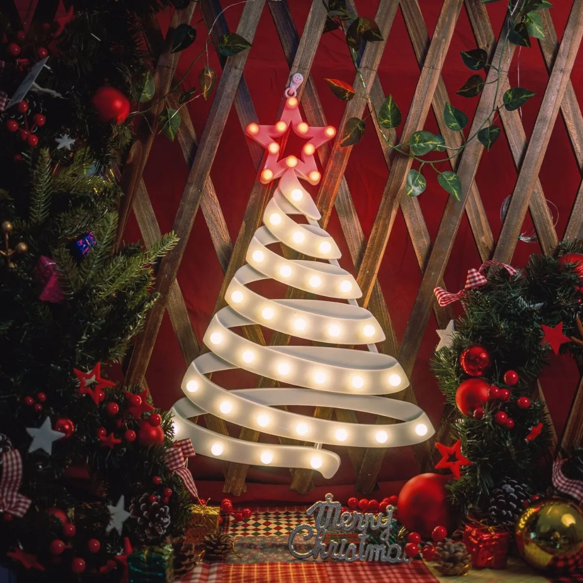 Cross-border new spiral Christmas tree meteor atmosphere camping party single-sided spiral Christmas tree five-pointed star hang
