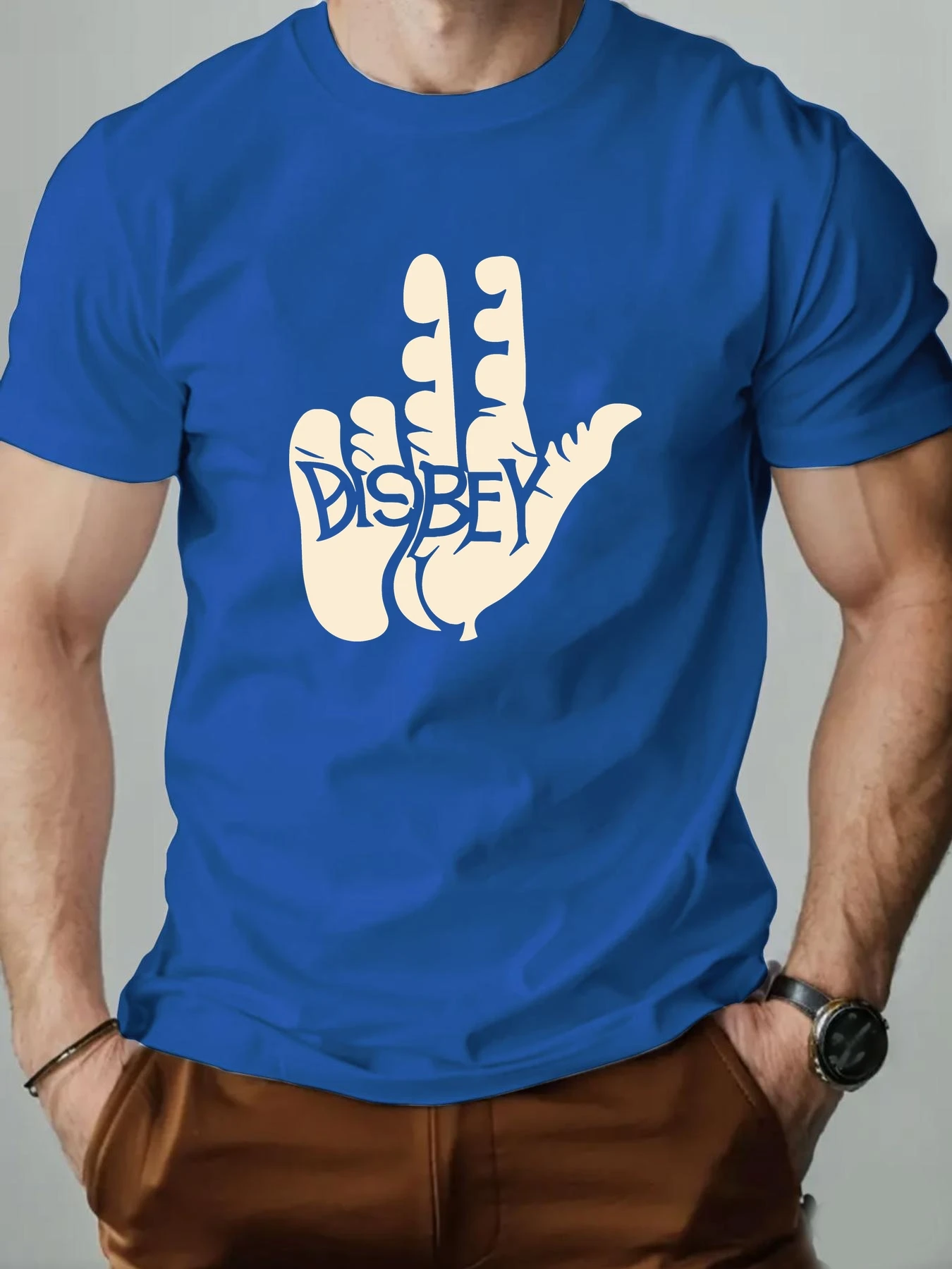 Men's T-Shirt Cartoon Finger Pattern Printed Fashion Leisure Sports Men's Round Neck T-shirt High Quality Men's Clothing Tee Top