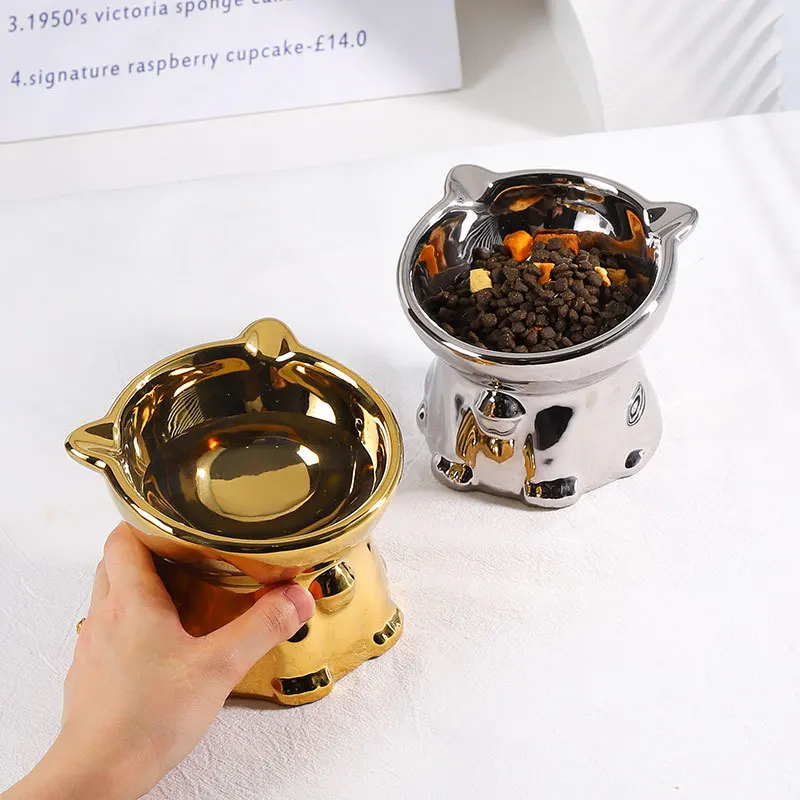 Electroplated Ceramic Pet Bowl for Cats Dogs Food Water Bowl