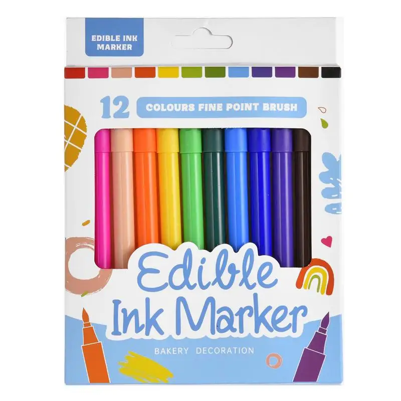 

12 Color Edible Ink Markers Pigment Pen Cake Decorating Tools Food Coloring Pen For Drawing Biscuits Fondant Kitchen Supplies