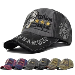 Baseball Cap Sun hat Washed denim baseball cap Indians Skull Embroidery Spring Autumn baseball Sport cap Hip Hop Fitted Cap