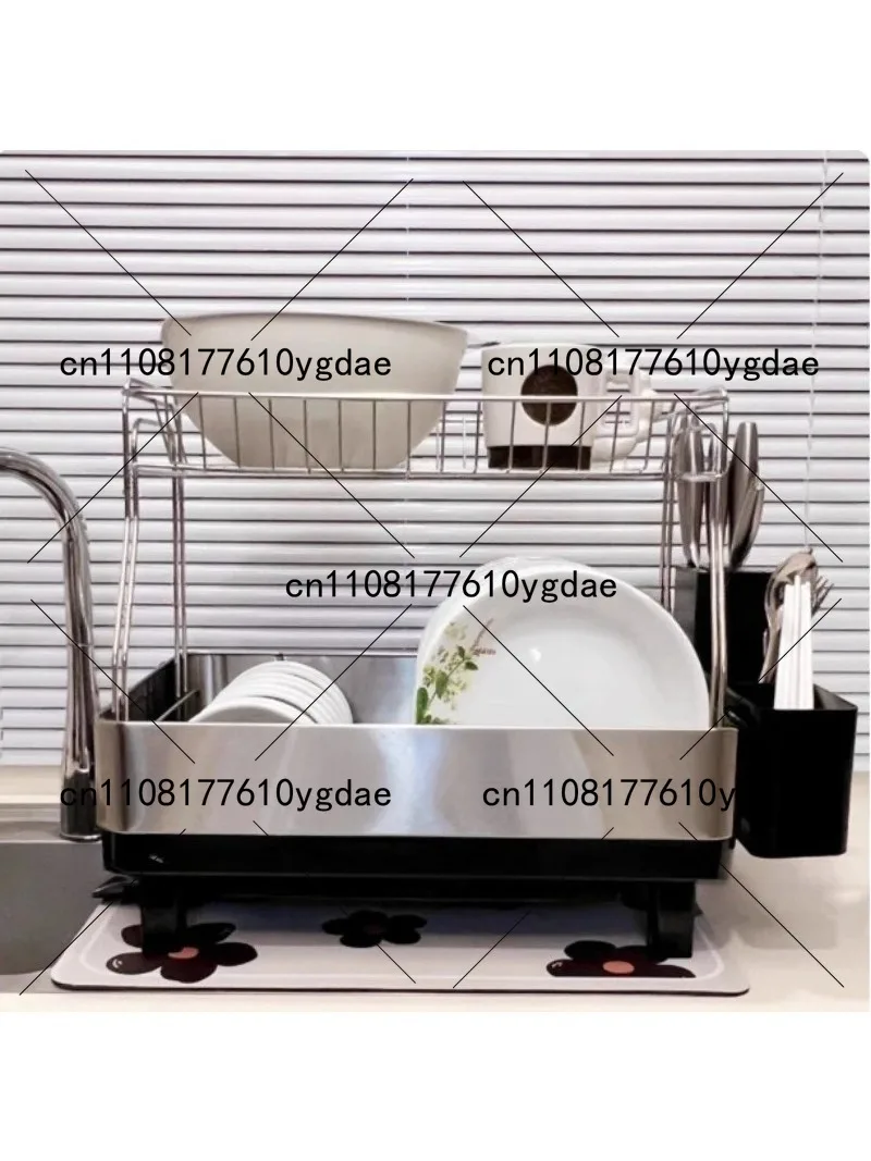 Двухуровневая сушилка для посуды из нержавеющей стали 304 с держателями для палочек и ножей, вместительный кухонный органайзер
