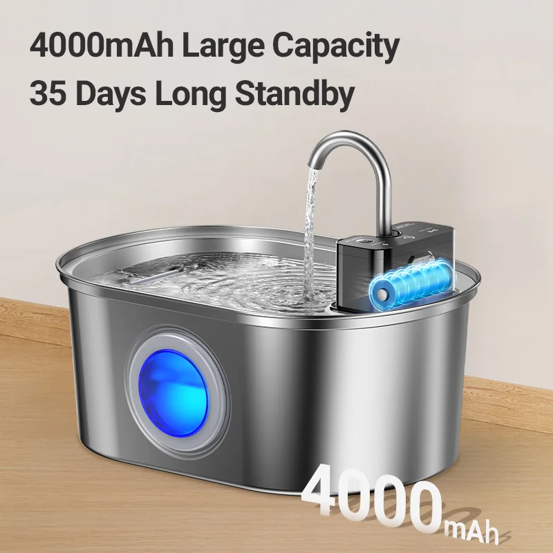 ROJECO Stainless Steel Cat Water Fountain 4000mAh Sensor Smart Automatic Pet Water Dispenser For Cats Dog Pet Drinking Fountain gallery 3