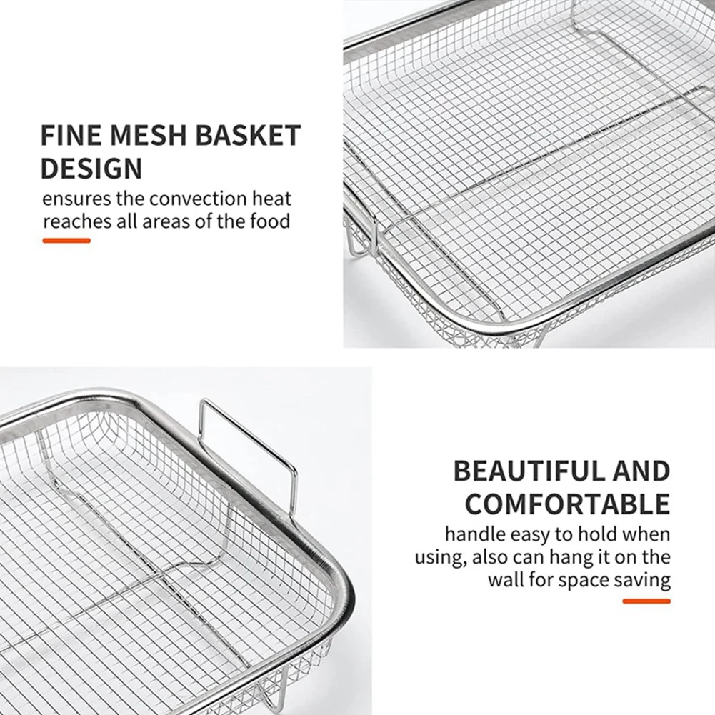 1Pcs Air Fryer Basket for Oven, Stainless Steel Grill Basket, Non-Stick Mesh Basket, Air Fryer Tray Wire Rack Basket