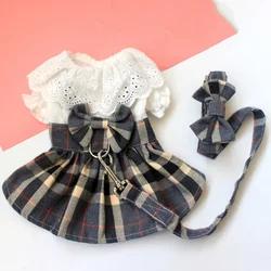 Dog Clothes Pet Dog Dress Plaid Skirt With Big Bowknot Pet Harness With Leash Set For Girls Small Medium Chihuahua Dog Clothing