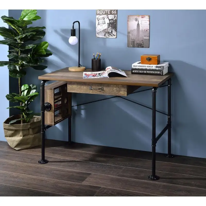 

Weathered Oak & Black Finish Writing Desk with Ample Storage and Elegant Design