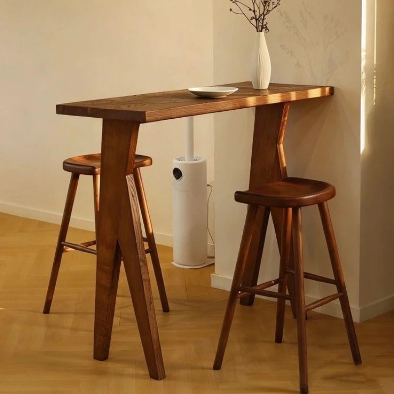 Retro solid wood small bar counter household wall long narrow table tables and chairs