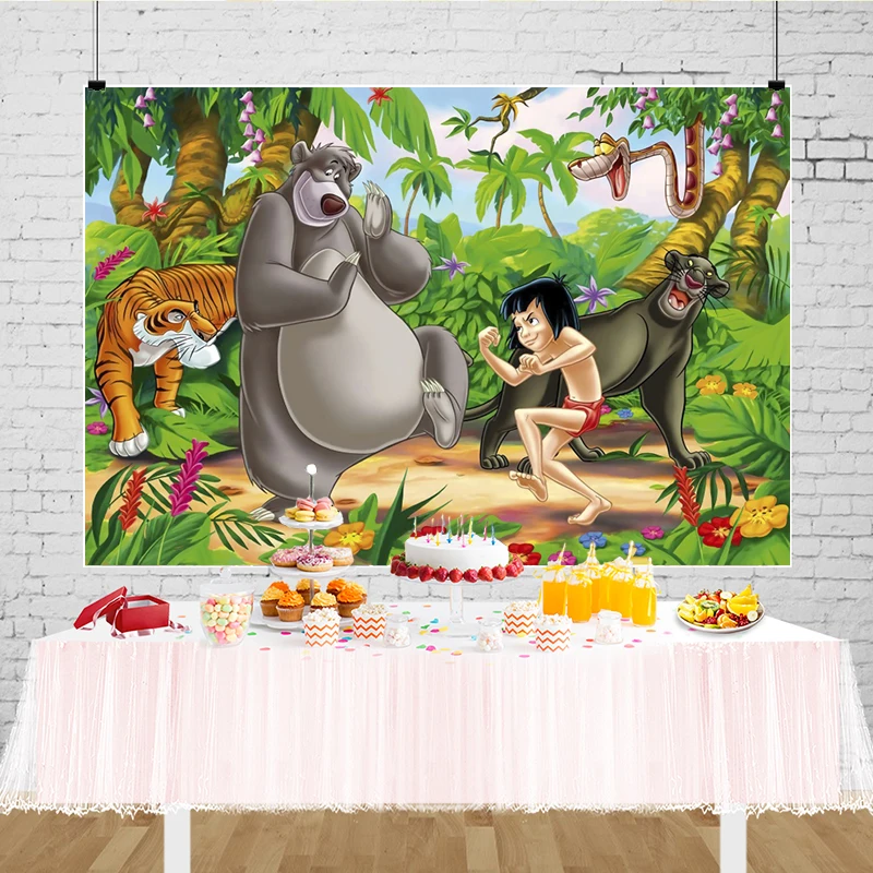 خلفية مخصصة لديزني الأدغال ، زينة خلفية سفاري استوائي للحيوانات وحفلات أعياد ميلاد الأطفال ، خلفية للتصوير الفوتوغرافي لدب الأسد