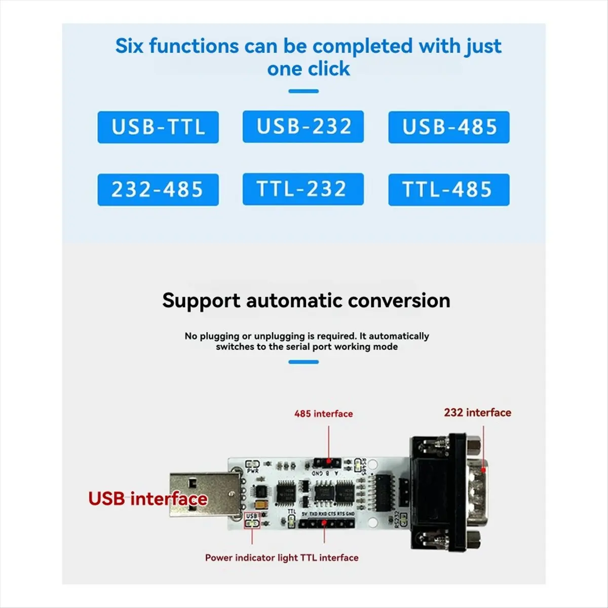 6-in-1 Serial Port Automatic Conversion Module USB to UART USB to TTL/RS232/RS485 CH340