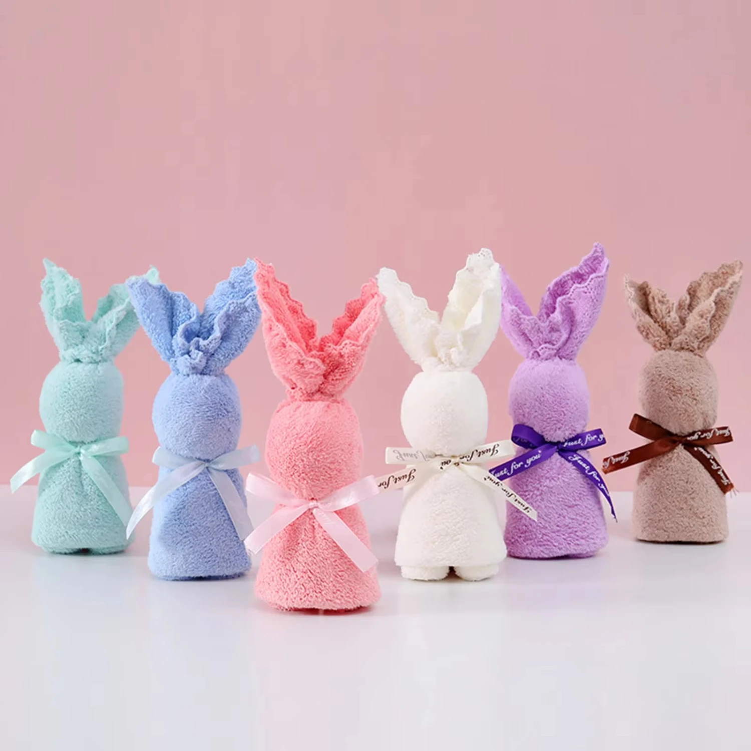 Rabbit Shape Hand Towel Soft Coral Fleece Super Absorbent Towel Gift Thickening Small Mini Towel Kitchen Bathroom Handkerchiefs