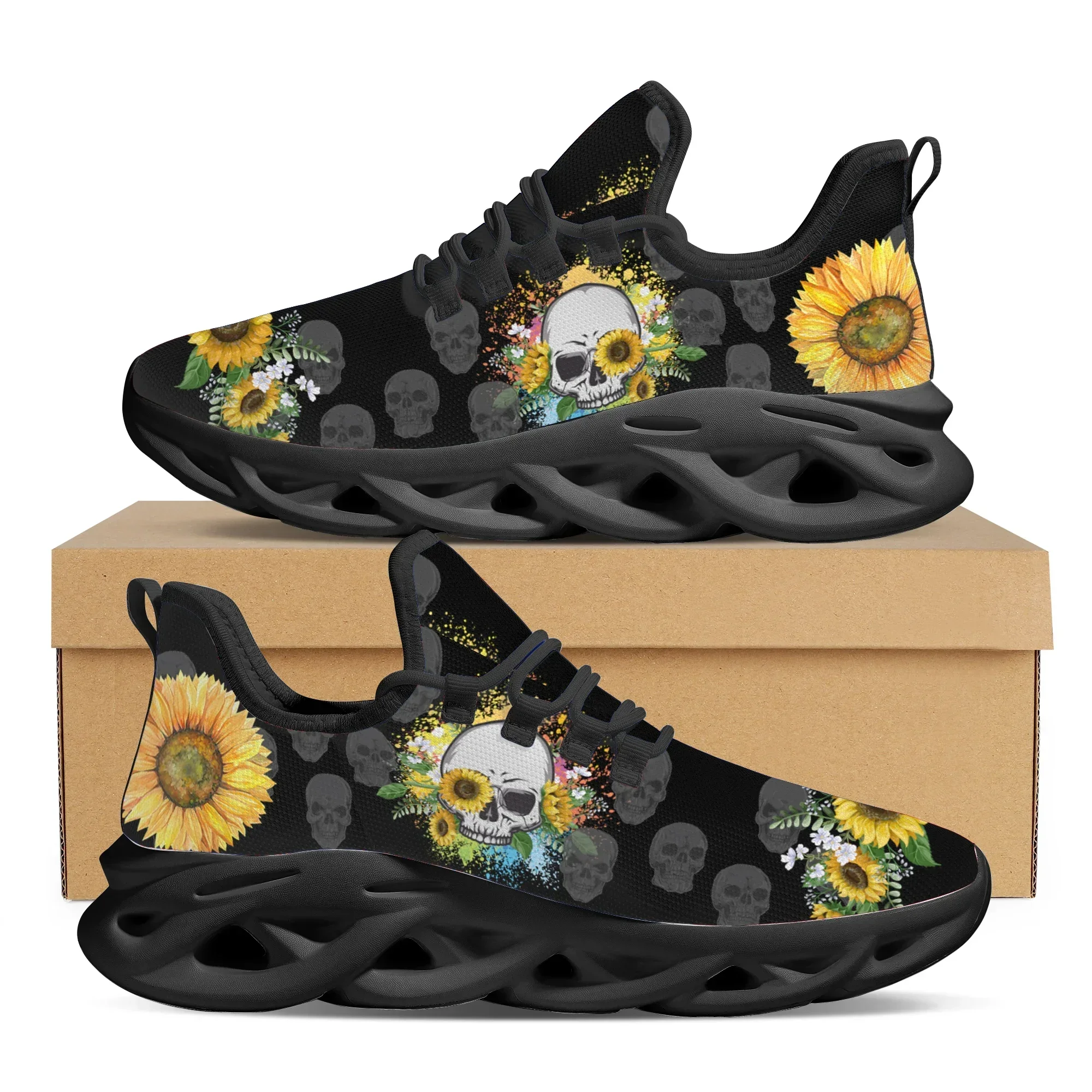 Sunflower Skull Flat Casual Shoes Outdoor Adult Students Sports Fitness Running Shoes High Quality Lightweight Sneakers Zapatos