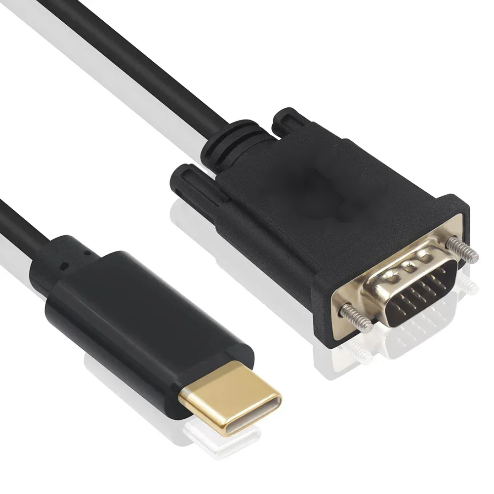 1.8M USB C Video Converter Cable for HDTV Monitor Projector Type-C Male to VGA Male Adapter Cord for Thunderbolt3/4 Laptops
