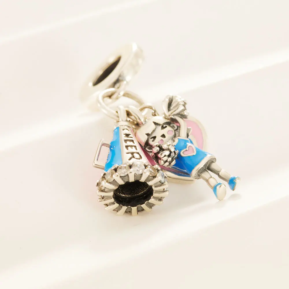 Neues 925 Sterling Silber Charms Cheerleading Dreiteiliges Anhänger-Set Passend für Original-Armband DIY Schmuck Outfit Geschenk für Frauen – Detail 4