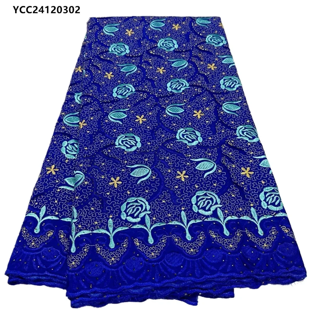 

Premium African Cotton Fabric Nice embroidery swiss voile laces with Stones for Exquisite Traditional Garment YCC24120302