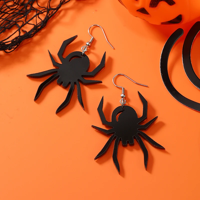 2 PCS Halloween New Acrylic Earrings Pumpkin Bat PU Leather Hollow Earrings European and American Festival Earrings Jewelry
