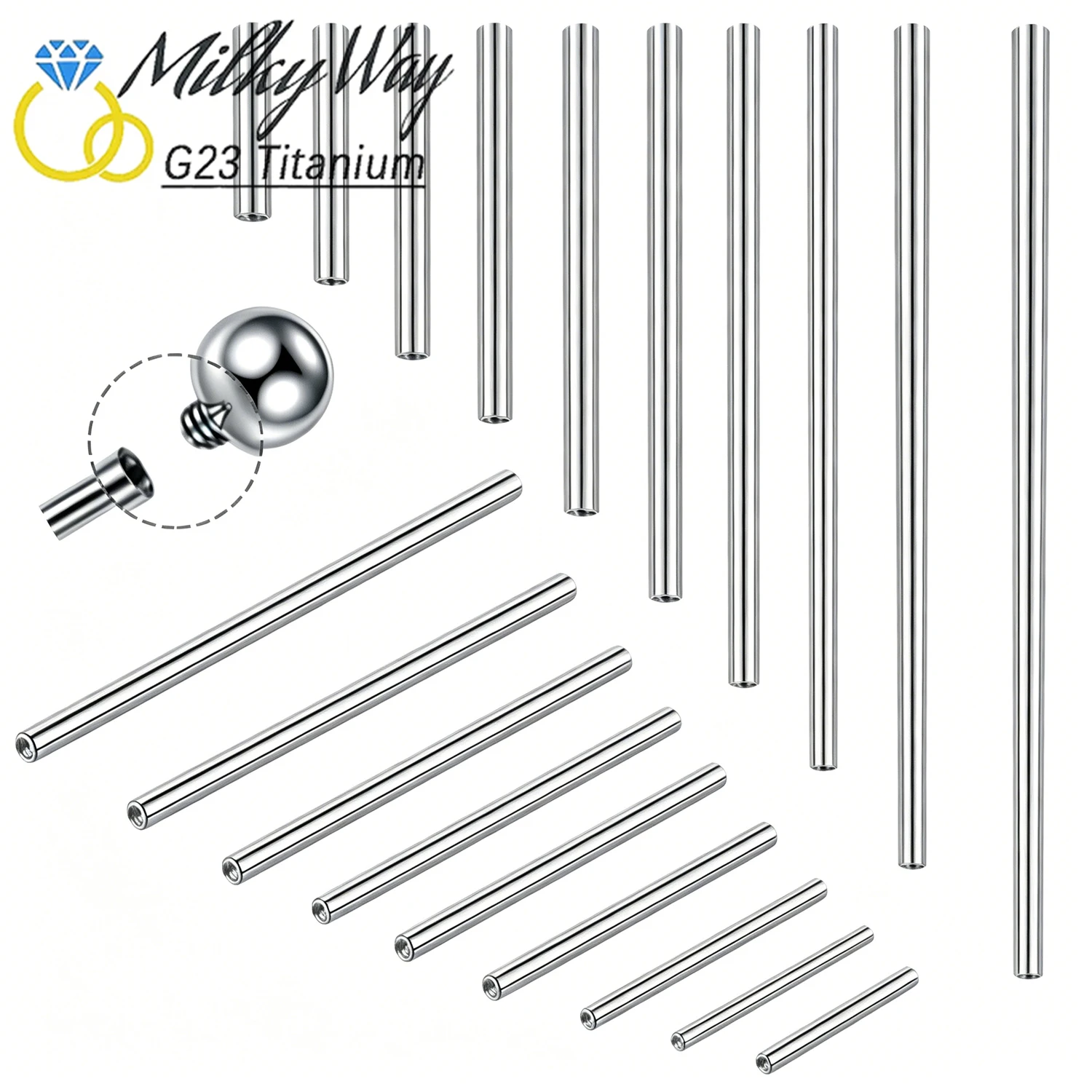 Tongue Barbell Straight - 10/50/100 adet dişli titanyum düz halter