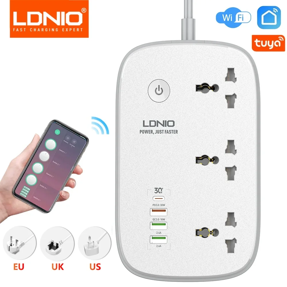 LDNIO Stekkerdoos Wifi Smart Socket UK/US/EU Stekkerverlenging Alexa Tuya Afstandsbediening Smart Switch Home Meerdere stekkers